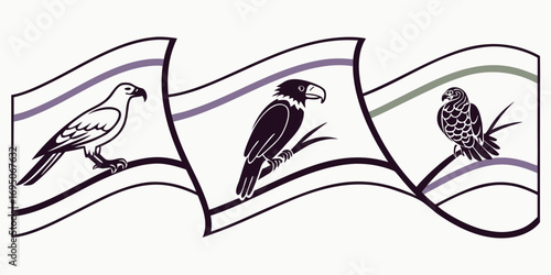 Stylized Birds of Prey on Waving Flags.