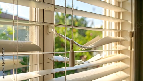 Damaged window blinds with out-of-place slats