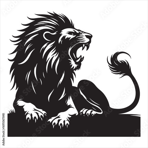 siting ferocious lion Silhouette Vector Art, and Graphic, vector black color silhouette 