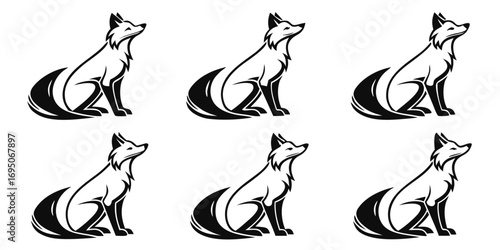 Stylized Black Fox Sitting Profile Silhouette.