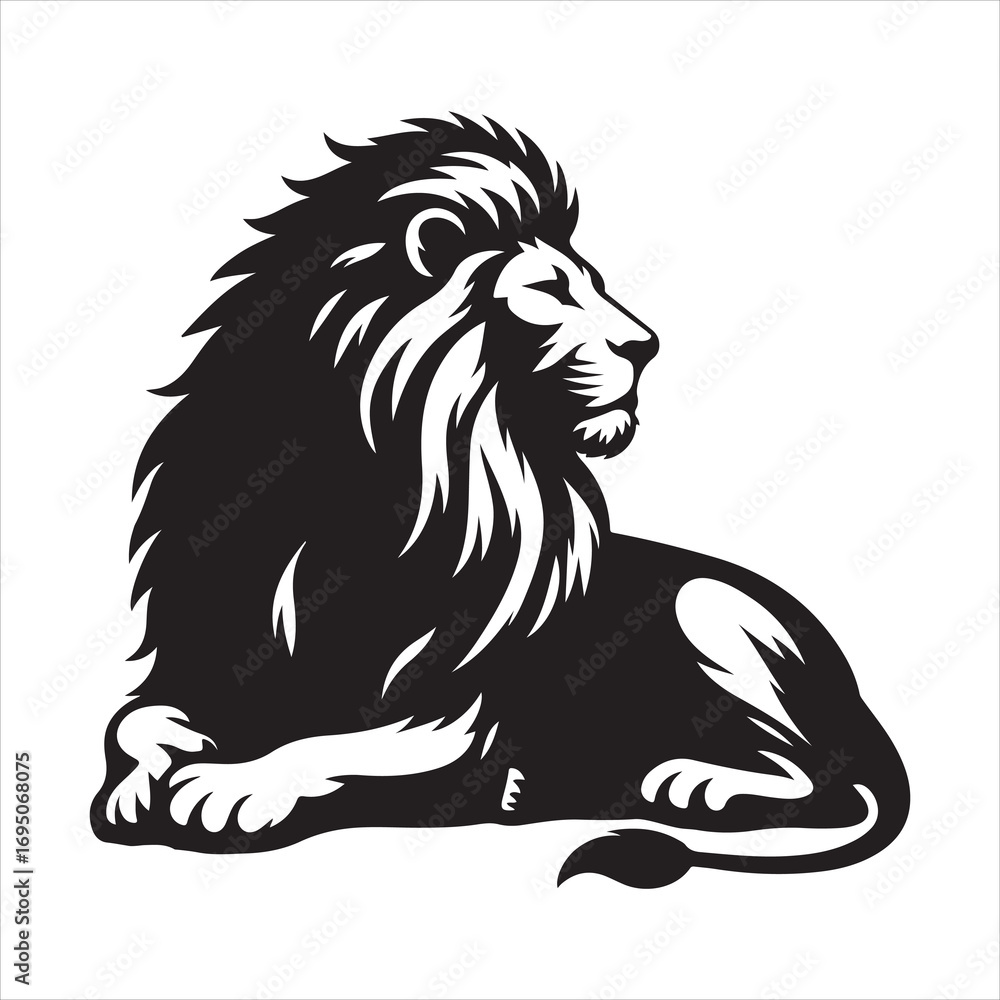 Fototapeta premium siting ferocious lion Silhouette Vector Art, and Graphic, vector black color silhouette 