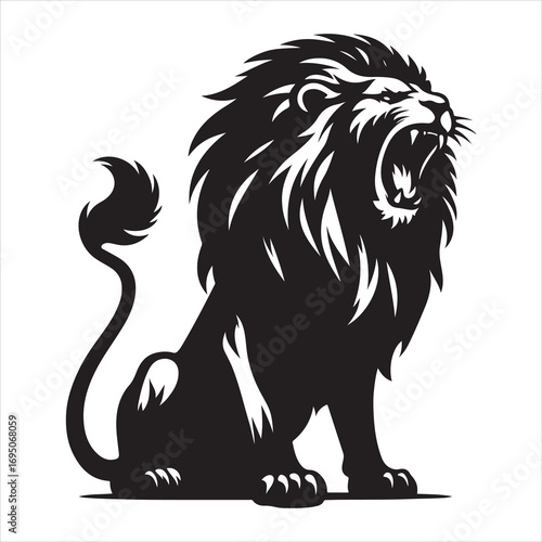 siting ferocious lion Silhouette Vector Art, and Graphic, vector black color silhouette 