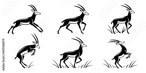 Stylized Gazelle Silhouette Collection in Various Poses.