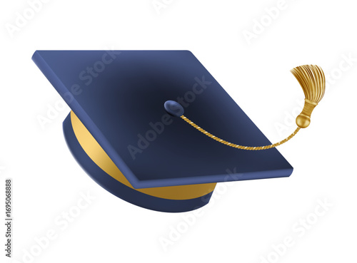 Graduates celebration. Flying 3D blue graduate hats