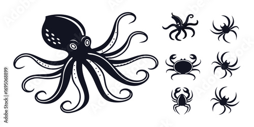 Stylized Octopus and Sea Creatures Collection.