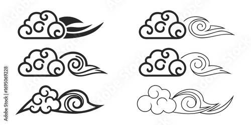 Stylized Swirling Clouds and Wind Elements.