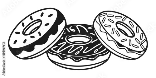 Three Delicious Doughnuts with Sprinkles and Glaze.