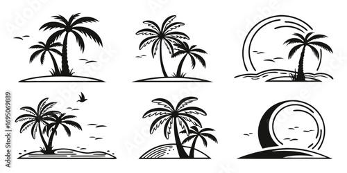 Tropical Island Palm Tree Beach Scenes Collection.