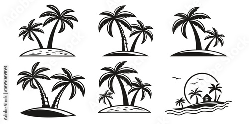 Tropical Island Palm Tree Silhouettes Collection 1.