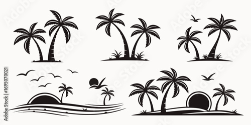 Tropical Palm Trees Silhouette Beach Scenes
