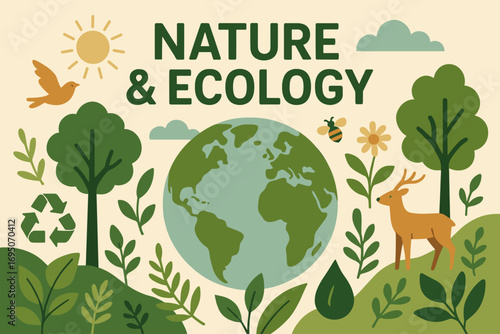 Nature and Ecology Illustration – Environmental Protection, Sustainability, Wildlife, Green Planet