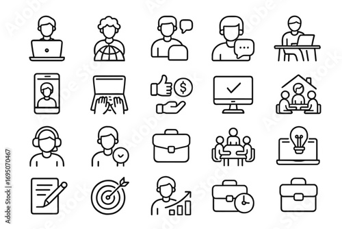 Business and Startup Icons Set – Teamwork, Project Management, Innovation, Success