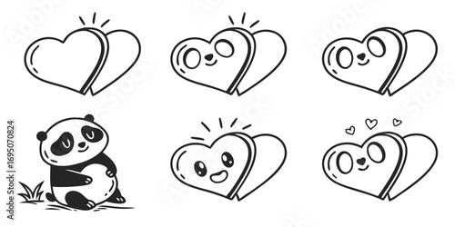 Adorable Panda and Heart Illustrations for Valentine's Day