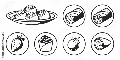 Assortment of Fresh Food Icons and Illustrations