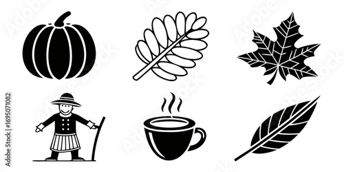 Autumn Icons Collection: Pumpkin, Leaves, Farmer, Coffee