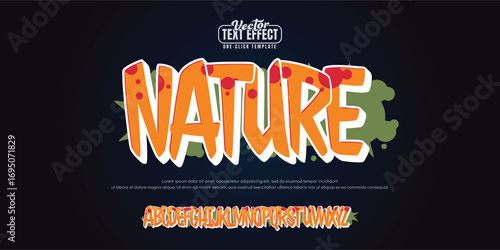 Nature, Colorful graffiti editable text style effect. Vector text effect with paint wall concept.	