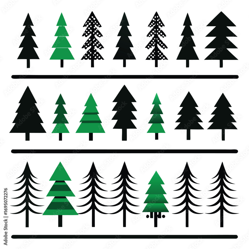 Obraz premium Set of stylized Christmas trees in green and black