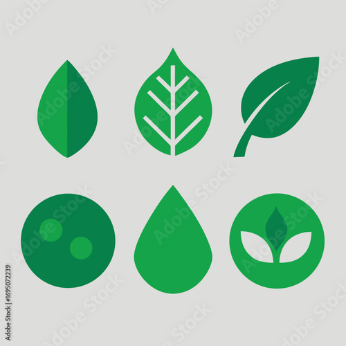 Set of six green nature and eco icons leaf ecology