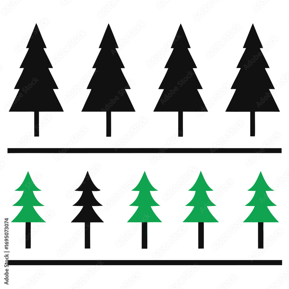 Obraz premium Two rows of stylized pine trees in black and green