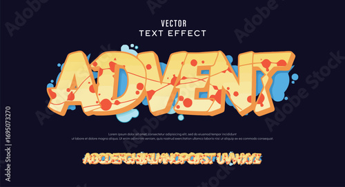Advent, Colorful graffiti editable text style effect. Vector text effect with paint wall concept.	