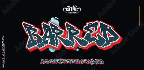 Barred, Colorful graffiti editable text style effect. Vector text effect with paint wall concept.	