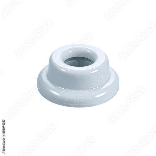 White plastic showerhead fitting, isolated, studio, plumbing parts