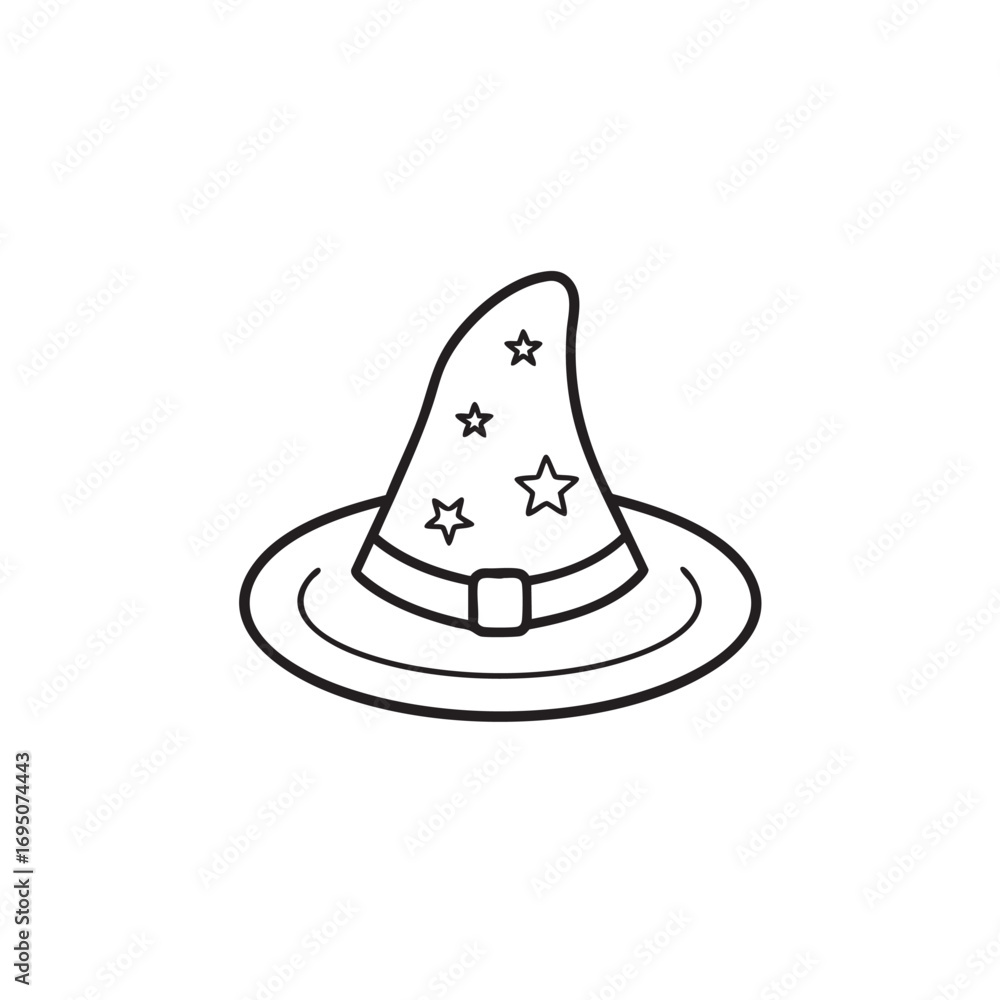 Fototapeta premium A minimalist outline style graphic design of a witch hat adorned with twinkling stars perfect for magical themed projects