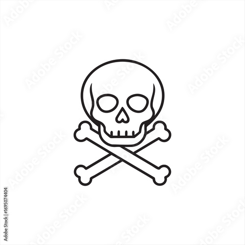Striking line art skull icon with crossbones design featuring bold black and white elements suitable for various applications