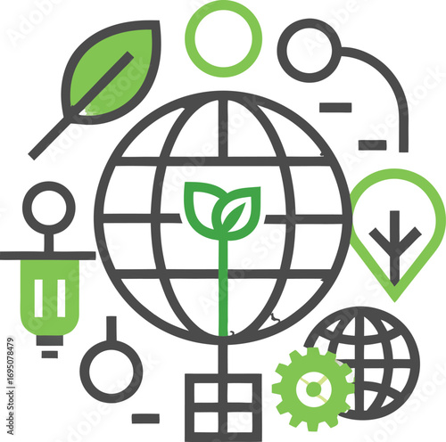 Global ecology and sustainability concept with icons