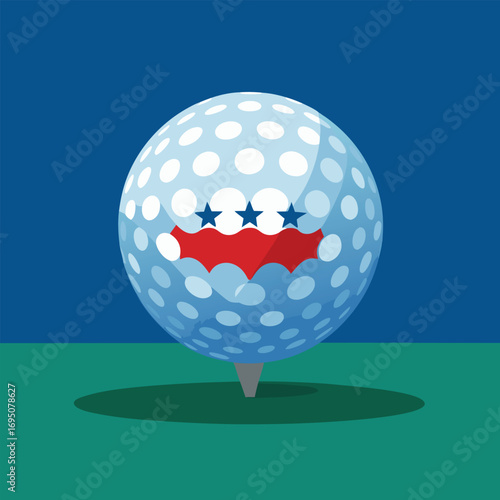 Golf ball with American flag elements on a golf tee