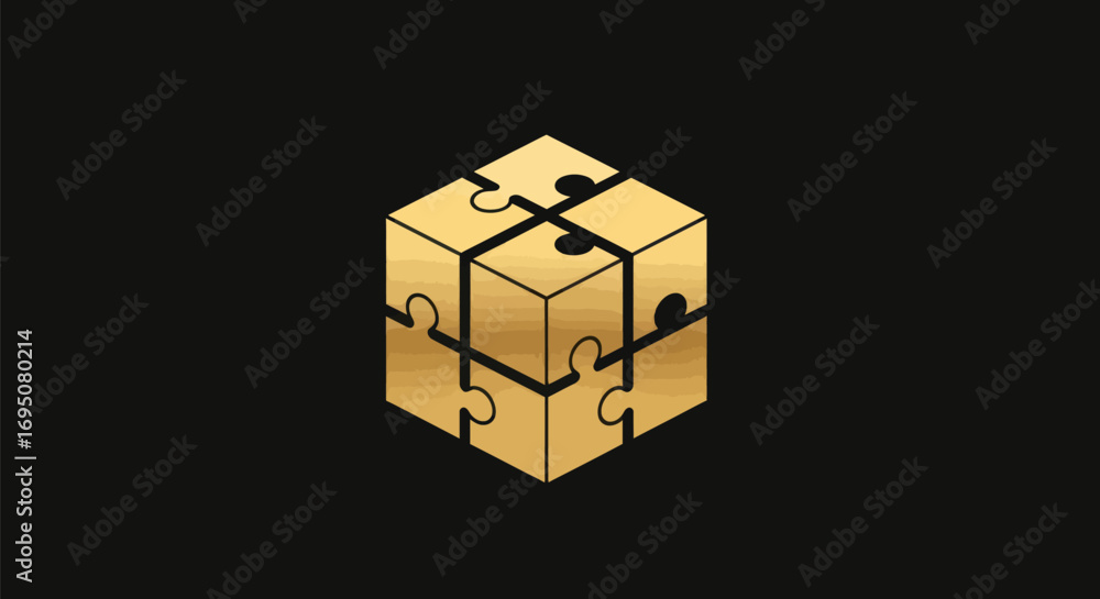 Obraz premium Golden Puzzle Cube Representing Connection and Collaboration.