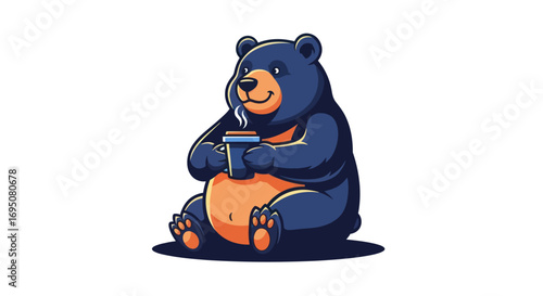 Cute Cartoon Bear Enjoying a Warm Drink.