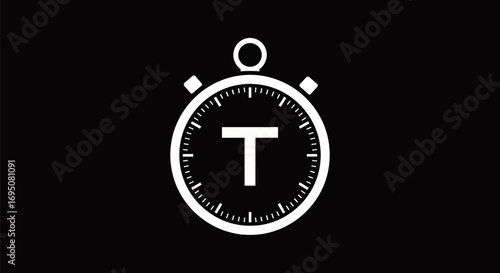 White Stopwatch Icon on Black Background.
