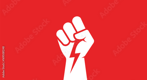 White clenched fist with lightning bolt symbol representing power and energy.