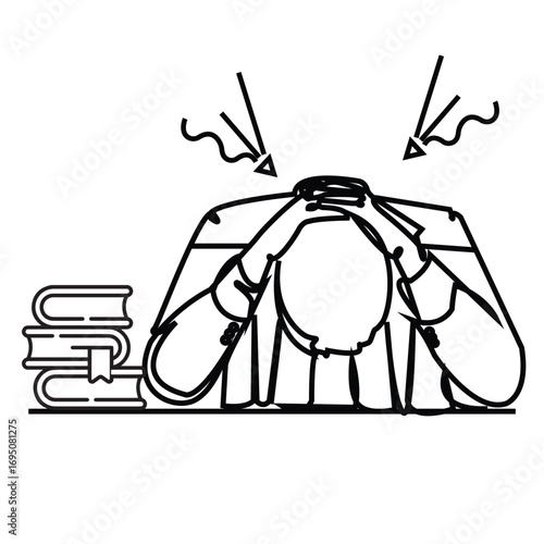 Student Stress Line Art Vector Illustration for Education Pressure Concept