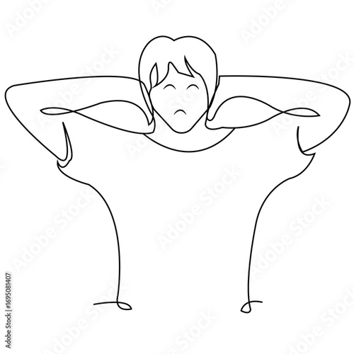 Tired Stretching Man Line Art Vector Illustration for Fatigue and Stress