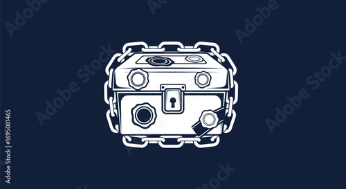 Stylized Treasure Chest with Chains and Lock.