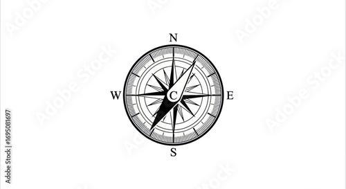 Detailed Compass Rose Illustration for Navigation and Direction.