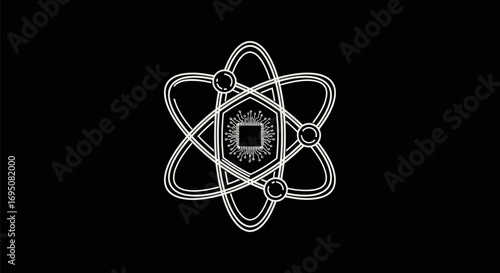 Atom Symbol with Microchip Core: Science and Technology Fusion.