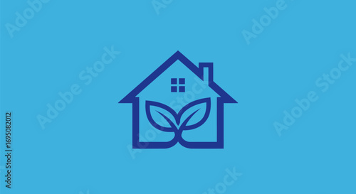 Eco friendly house logo with leaves representing sustainable living.