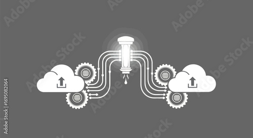 Digital data pipeline connecting cloud services with automated flow.