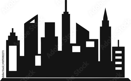 Black silhouette of a modern city skyline with diverse skyscrapers cityscape urban