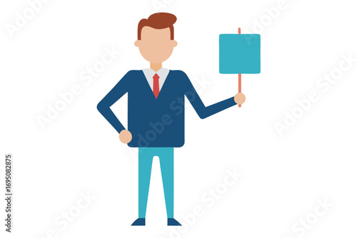 Faceless Man Holding Up a Sign Demonstrating Communication or Giving a Presentation