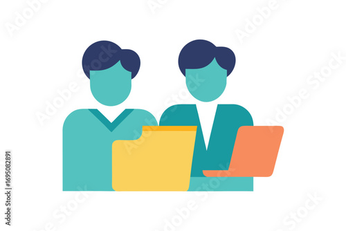 A Flat Vector Illustration of Two People Collaborating on a Project