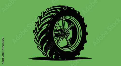 Detailed illustration of a tractor tire showcasing its rugged design.