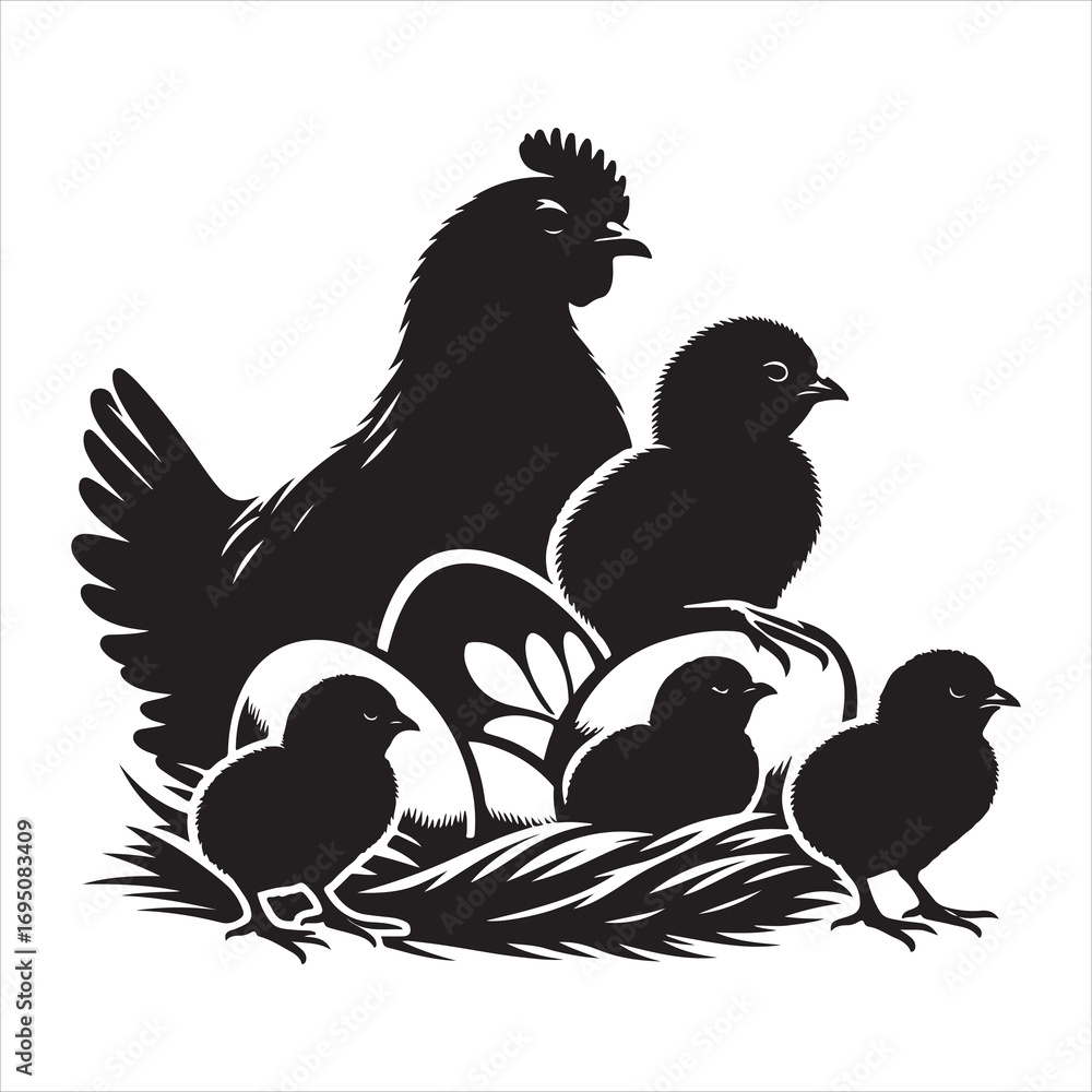 Fototapeta premium siting Hen Silhouette Vector Art, and Graphic, vector black colour silhouette ,white colour background 
