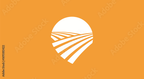 Stylized agricultural field with sun graphic element.