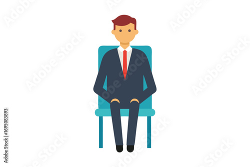 Flat Illustration of Business Man Sitting on a Chair Waiting Patiently