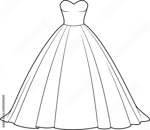 Elegant ball gown design with sweetheart neckline for fashion illustration and wedding themes