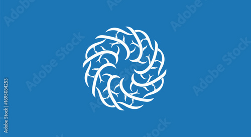 Intricate white interwoven design forming a complex circular pattern.